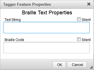Tagger Feature Properties window: Braille Text Properties section